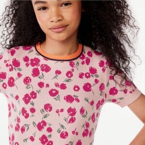 Free Assembly Girls Floral Pink Knit Top Intarsia Sweater Tee 10 12 Large